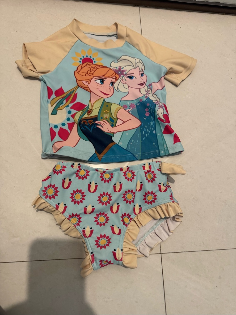 Disney Frozen Two-Piece Swim Set in Light Blue and Cream